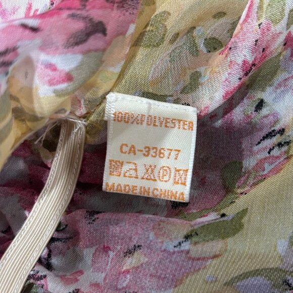 Orange Floral Chiffon Sheer Blouse Lace Trim Lightweight Top Size OS Bohemian - Picture 7 of 10